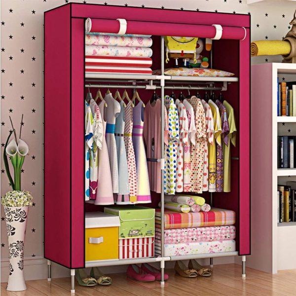 2 Door Fancy & Portable Foldable Closet Wardrobe Storage Organizer , 05x45x175cm (random Color)