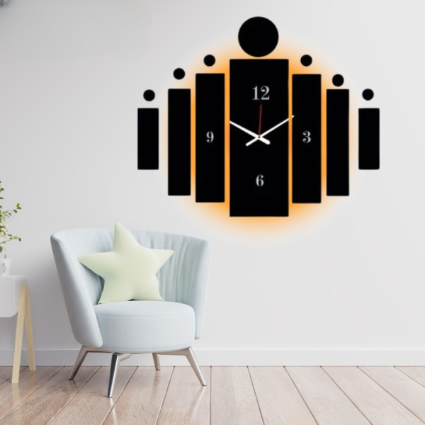 Wooden Tile Wall Clock Frame Wall Art with light