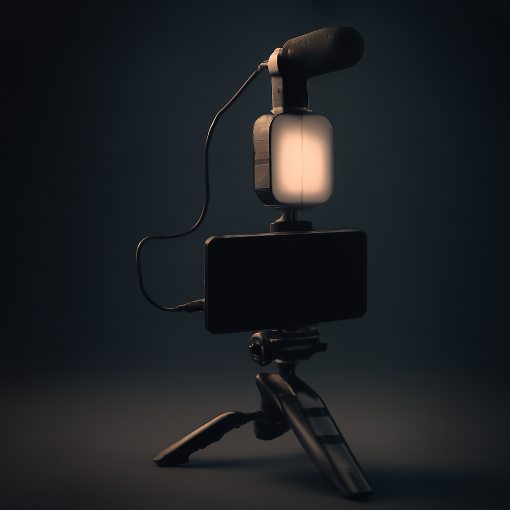 Ay-49 Vlogging  Kit -Microphone Led Fill Light Mini Tripod Mobile Holder