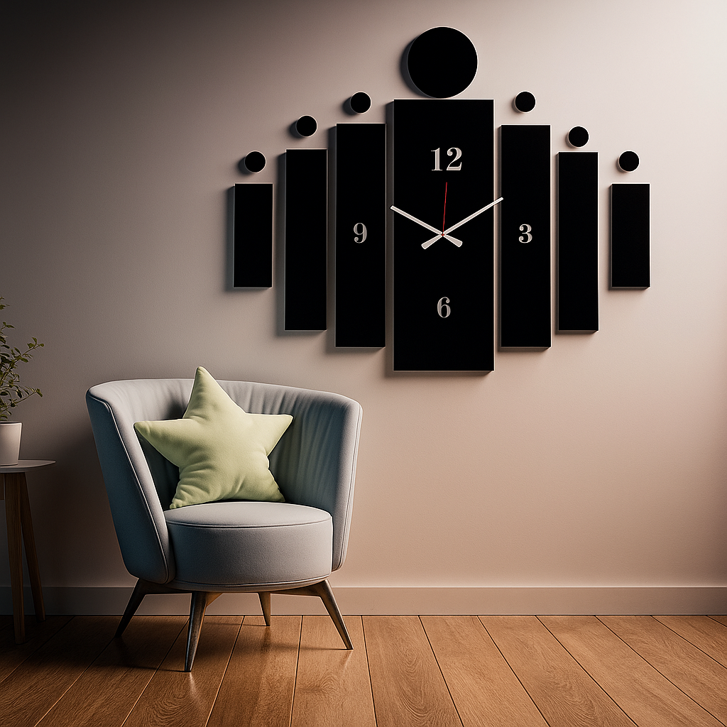 Wooden Tile Wall Clock Frame Wall Art with light