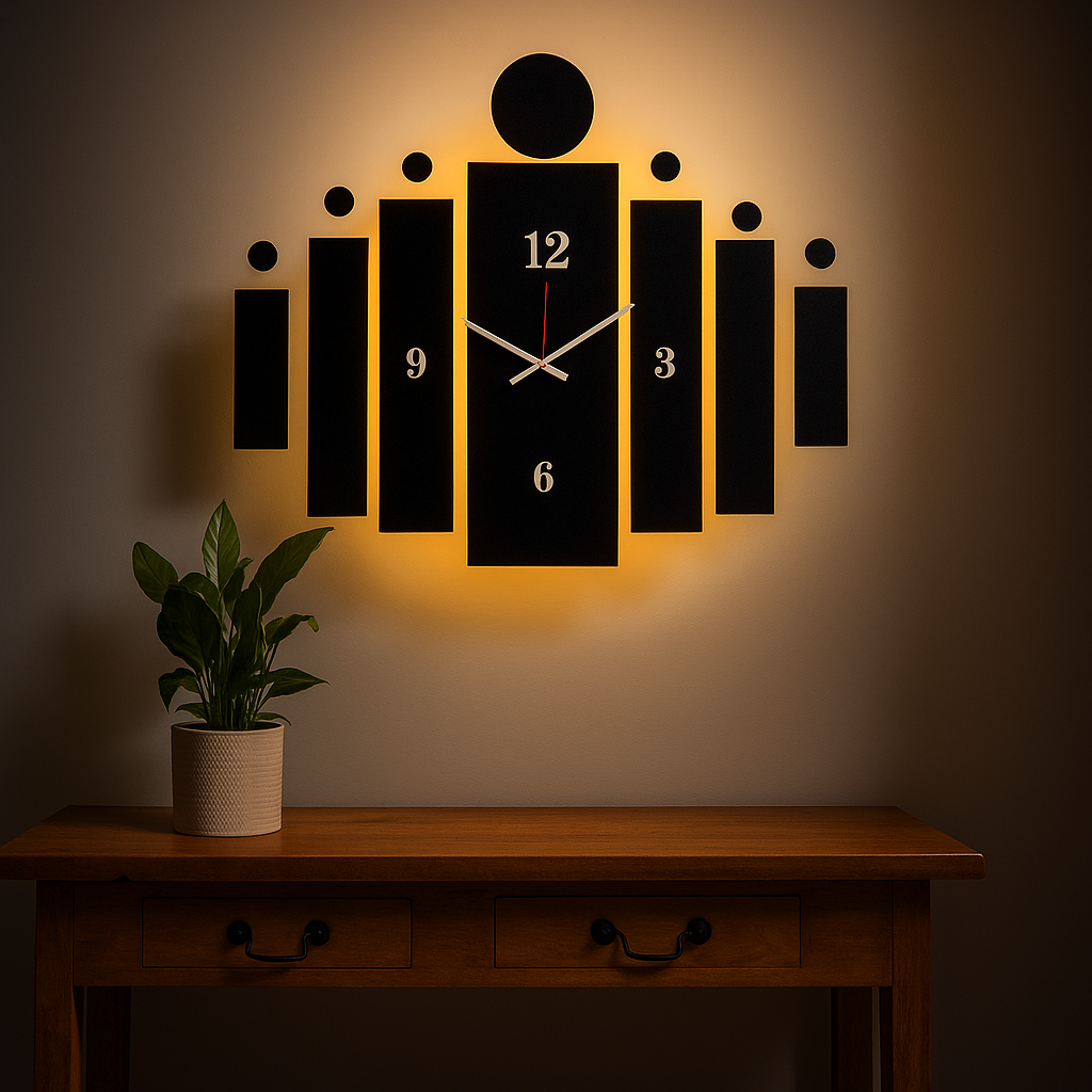 Wooden Tile Wall Clock Frame Wall Art with light