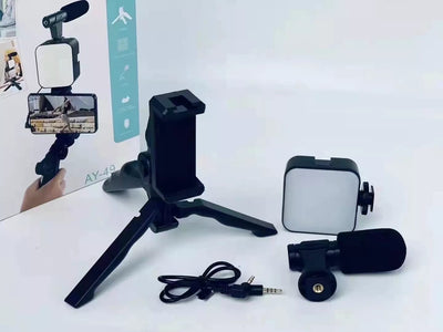 Ay-49 Vlogging  Kit -Microphone Led Fill Light Mini Tripod Mobile Holder