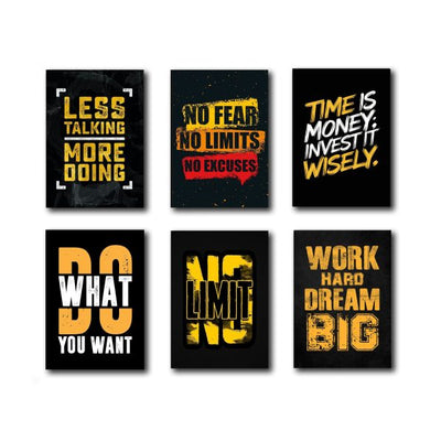 Pack Of 6 Motivational Quotes Sticky Wooden Canvas Frames For Wall Decore