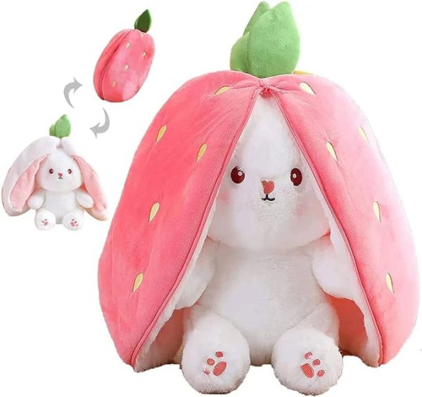 Rabbit New Creative Strawberry Rabbit Plush Soft Doll Hug Pillow | Best Quality Stuff Toy For Babies & Kids – Random Color