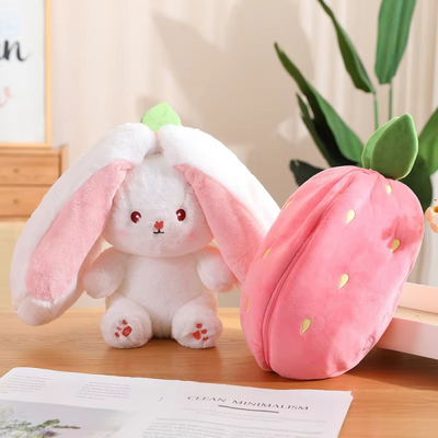Rabbit New Creative Strawberry Rabbit Plush Soft Doll Hug Pillow | Best Quality Stuff Toy For Babies & Kids – Random Color
