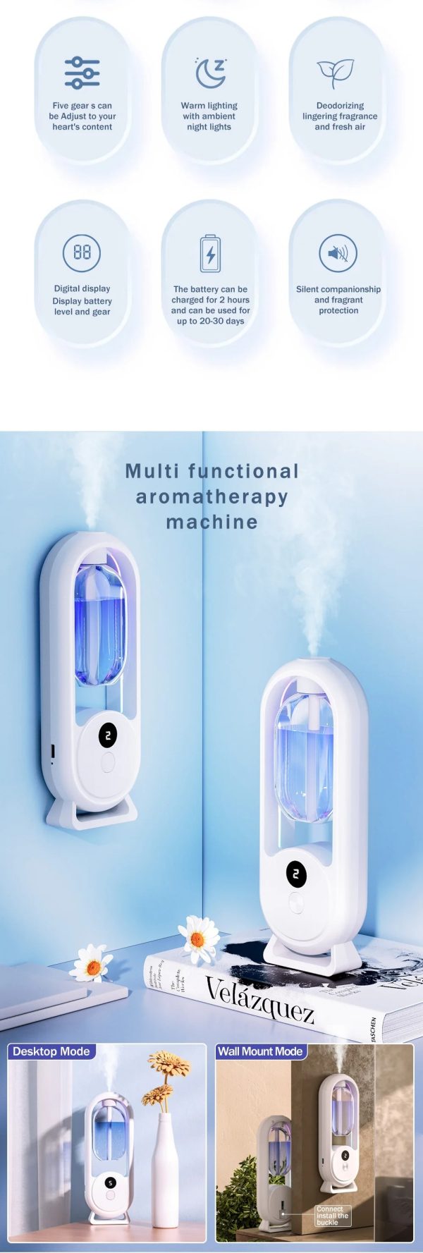 Rechargeable five mode automatic Diffuser , Essential Oil Air Freshener